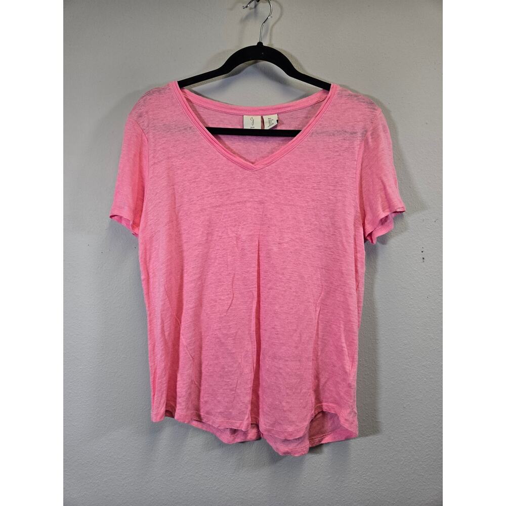 Joie Pink 100% Linen V-Neck Tee Shirt Size L